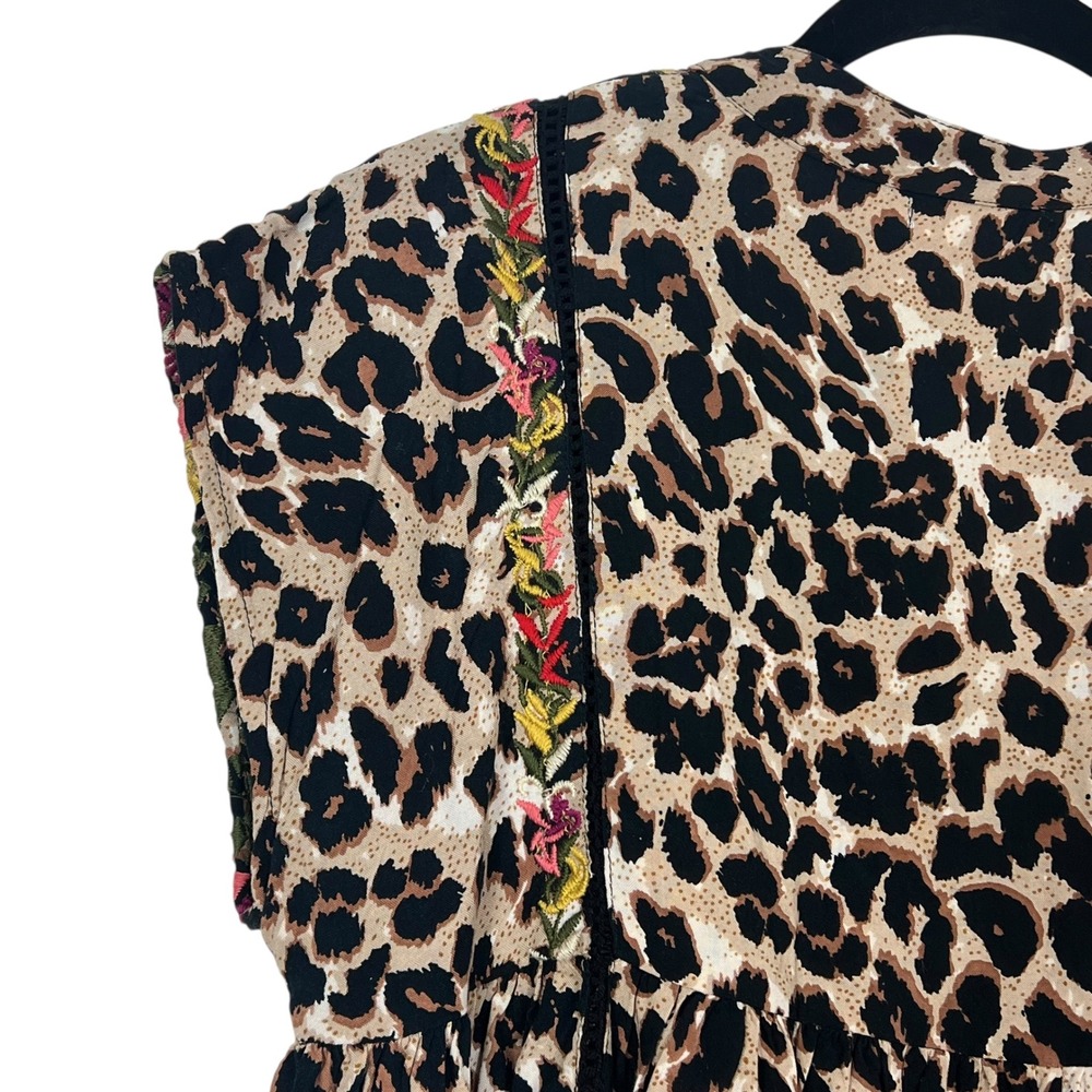 THML Women's Leopard Print Embroidered Tassel Top Size Medium - Picture 7 of 16